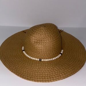 Tan Straw Sun Hat with Beaded Band